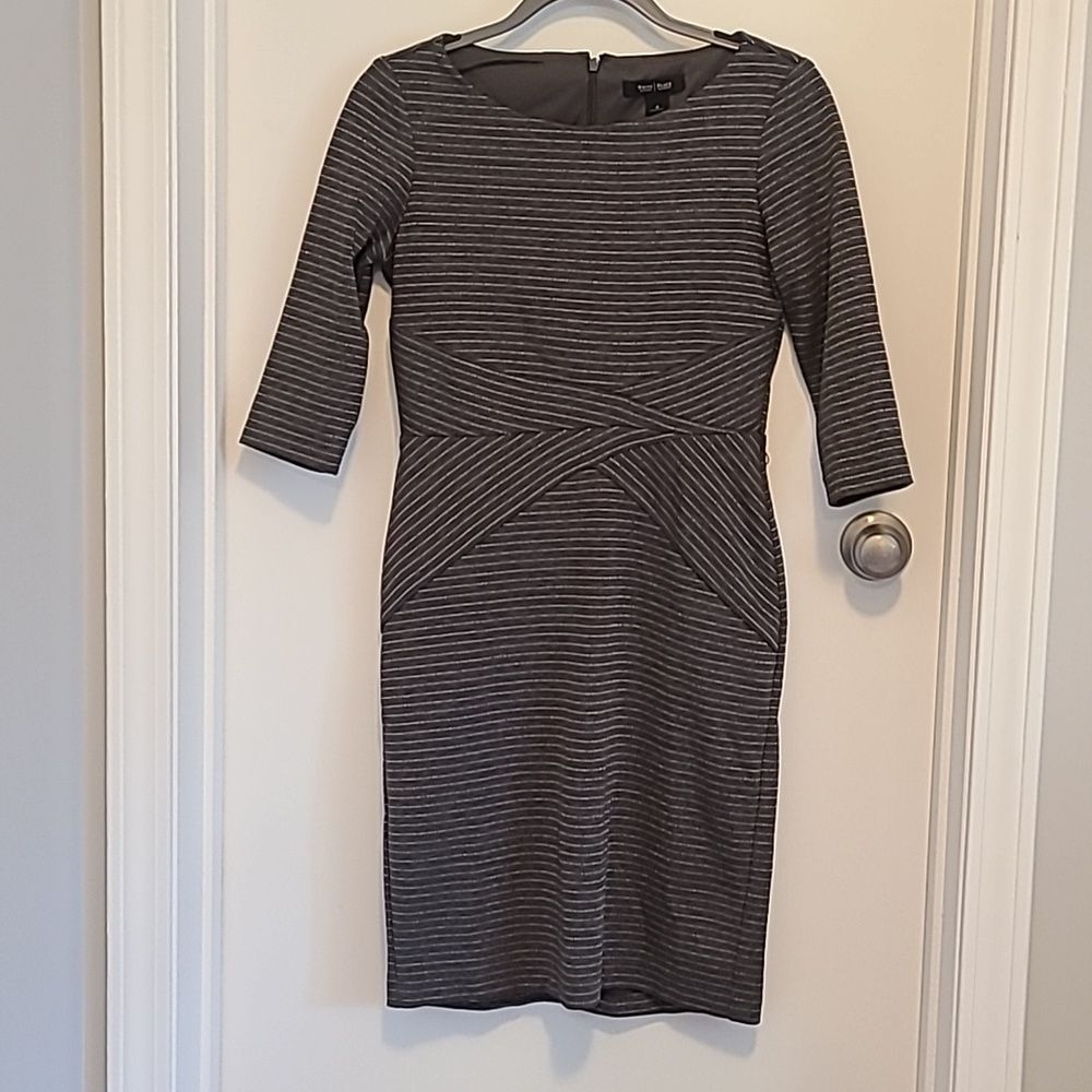 White House Black Market Dress Size 4 Slimming Wrap Waist Shimmer Striped